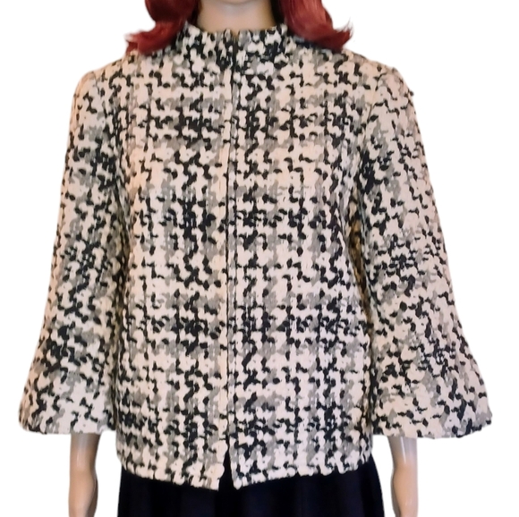 Vintage Anthracite Bell-Sleeved Nubby Tweed Jacket - Picture 3 of 12